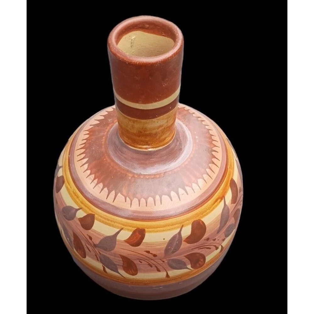 Vintage Hand Made Burnished Tonala Mexico Clay Pottery Water  Vase Terracotta